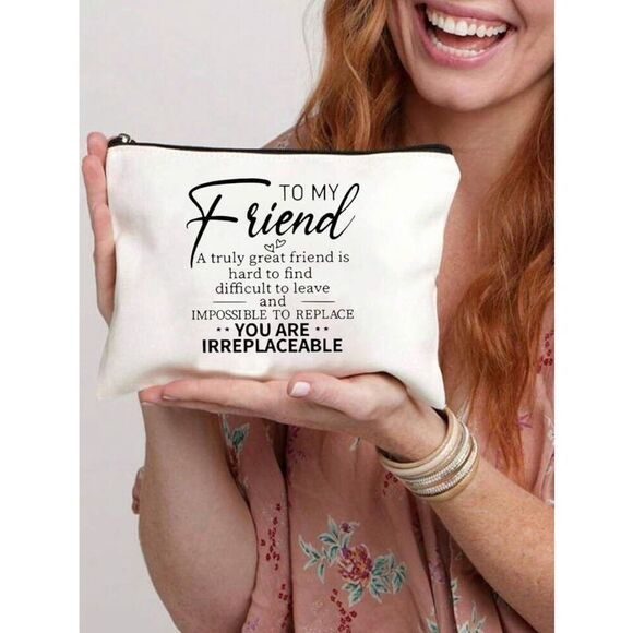 Friendship Quote Canvas Pouch – Gift for Best Friend, You Are Irreplaceable - Picture 1 of 17